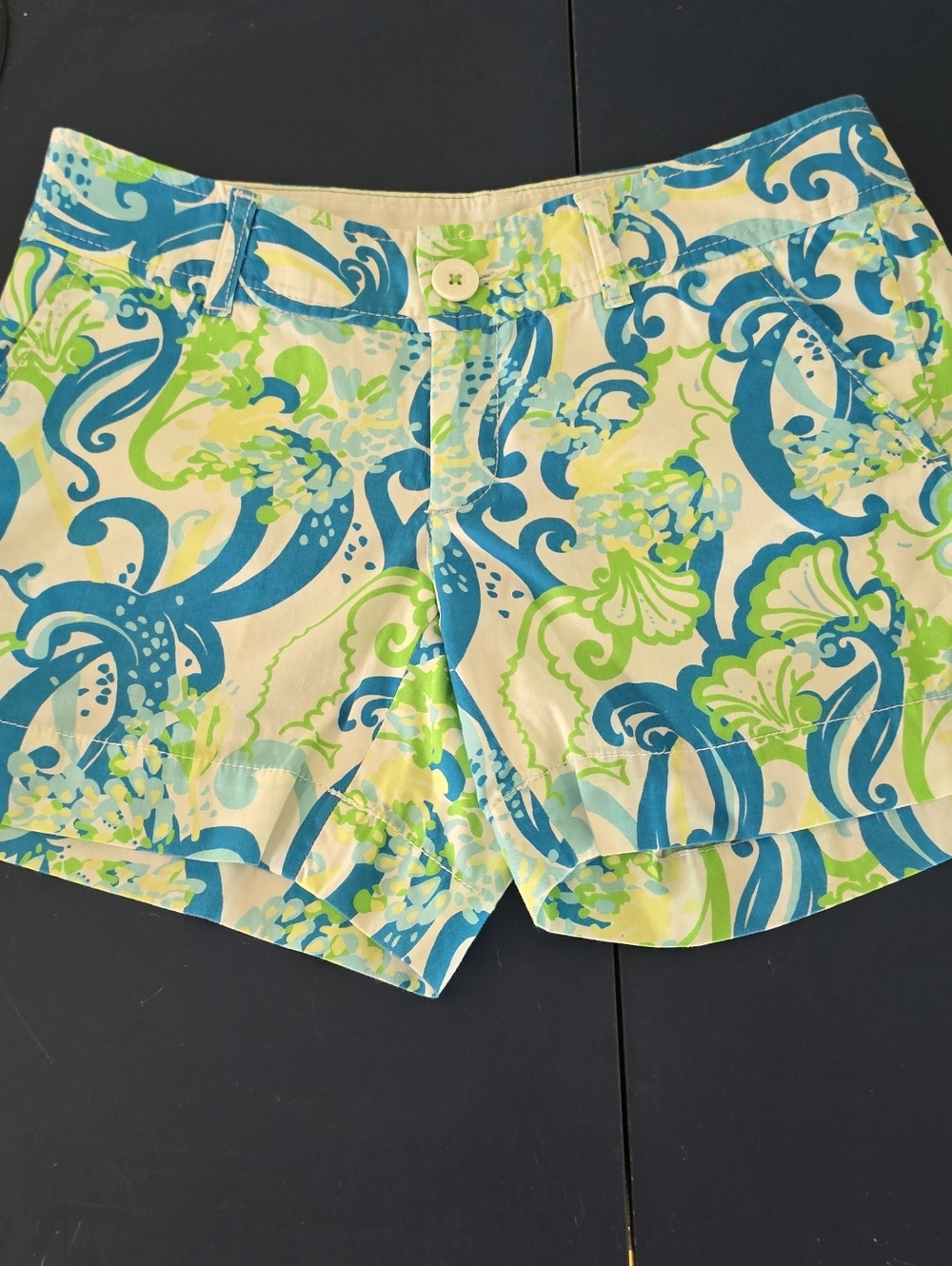 Lilly Pulitzer Callahan Shorts Blue Green Swirl Print Preppy Coastal Summer 0